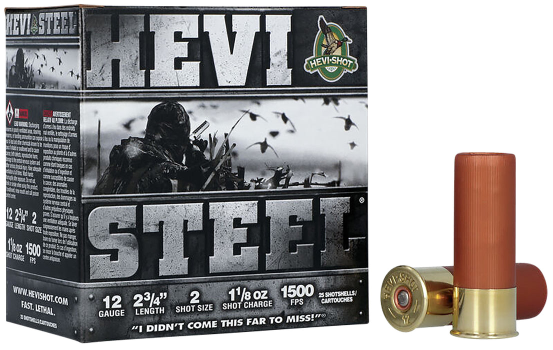 HEVI-Shot HS61222 Hevi-Steel  12 Gauge 2.75" 1 1/8 oz 1500 fps 2 Shot 25 Bx/10 Cs