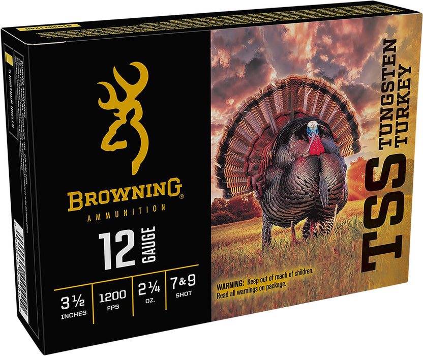 Browning Ammo B193921240 TSS Turkey 12 Gauge 3.50" 2 1/4 oz 7 & 9 Shot, Tungsten Super Shot 1200 fps 5 Bx/10 Cs