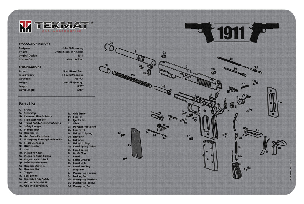 TekMat TEKR171911GY 1911 Cleaning Mat 1911 Parts Diagram 11" x 17"