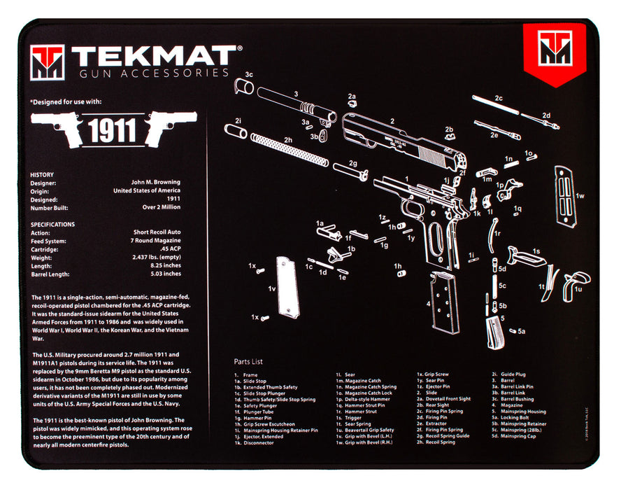 TekMat TEKR201911 1911 Ultra 20 Cleaning Mat 1911 Parts Diagram 15" x 20"