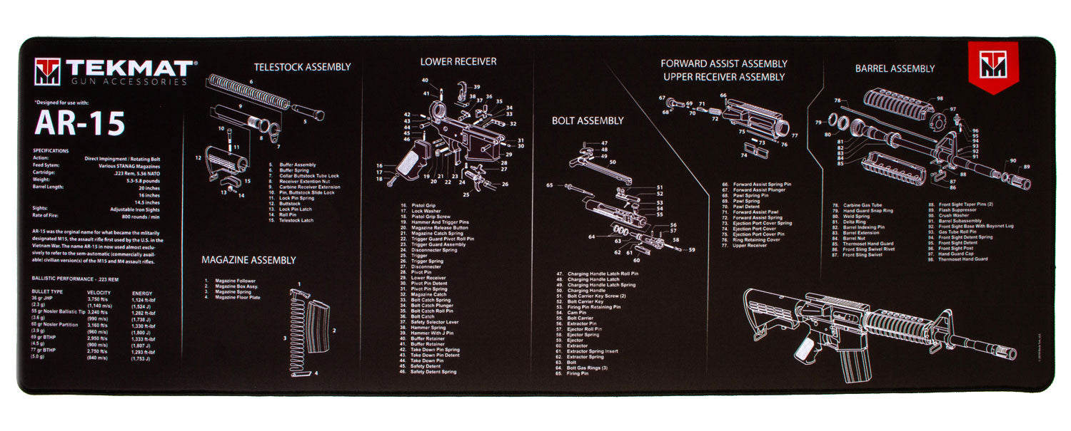 TekMat TEKR44AR15 AR-15 Ultra 44 Cleaning Mat AR-15 Parts Diagram 15" x 44"