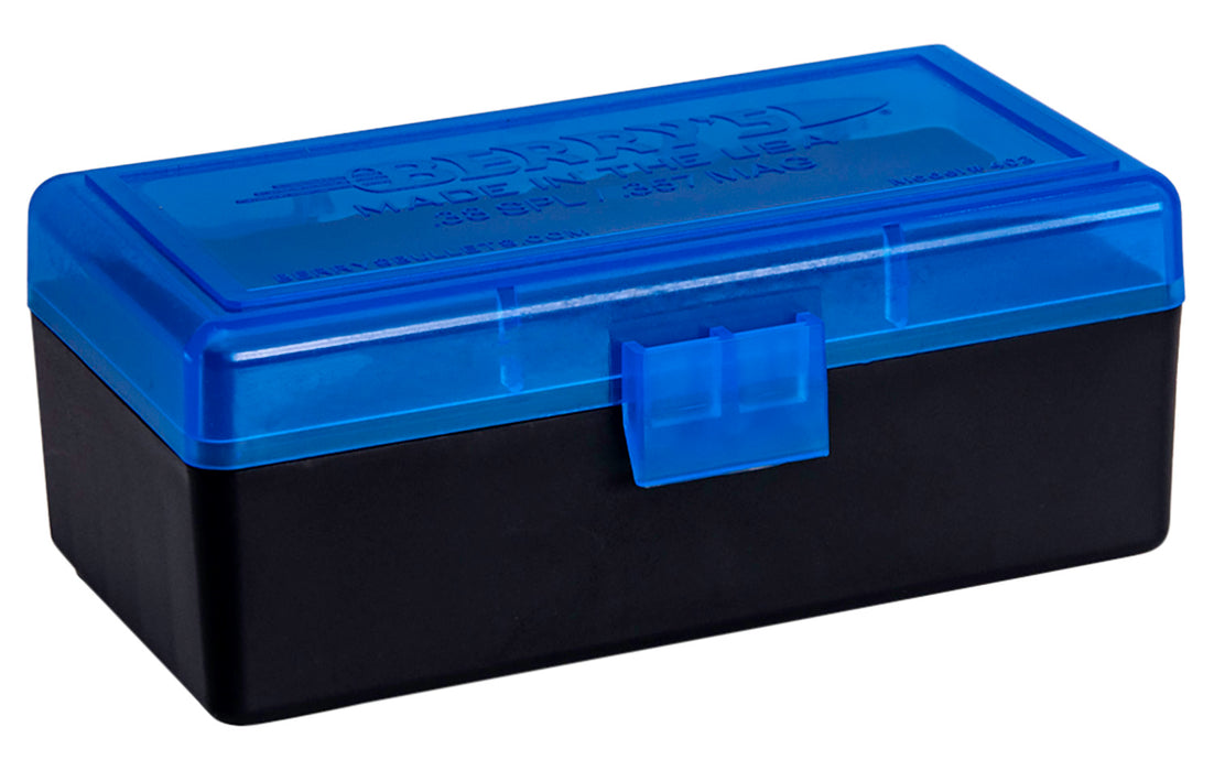 Berry's 36713 Ammo Box  38 Special/ 357 Mag Blue/Black Polypropylene 1.70" L x 0.40" 50rd