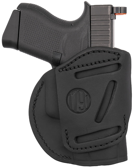 1791 Gunleather 4WH3SBLL 4-Way  IWB/OWB Size 03 Stealth Black Leather Belt Clip Compatible w/Glock 26/Ruger LC9/S&W M&P Shield/2.0 9/40 Left Hand