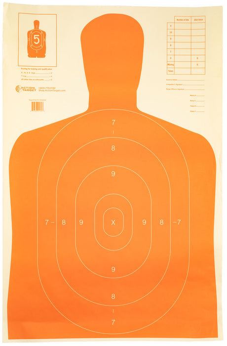 Action Target B27EORANGE Qualification Economy Silhouette Hanging Paper Target 23" x 35" 100 Per Box