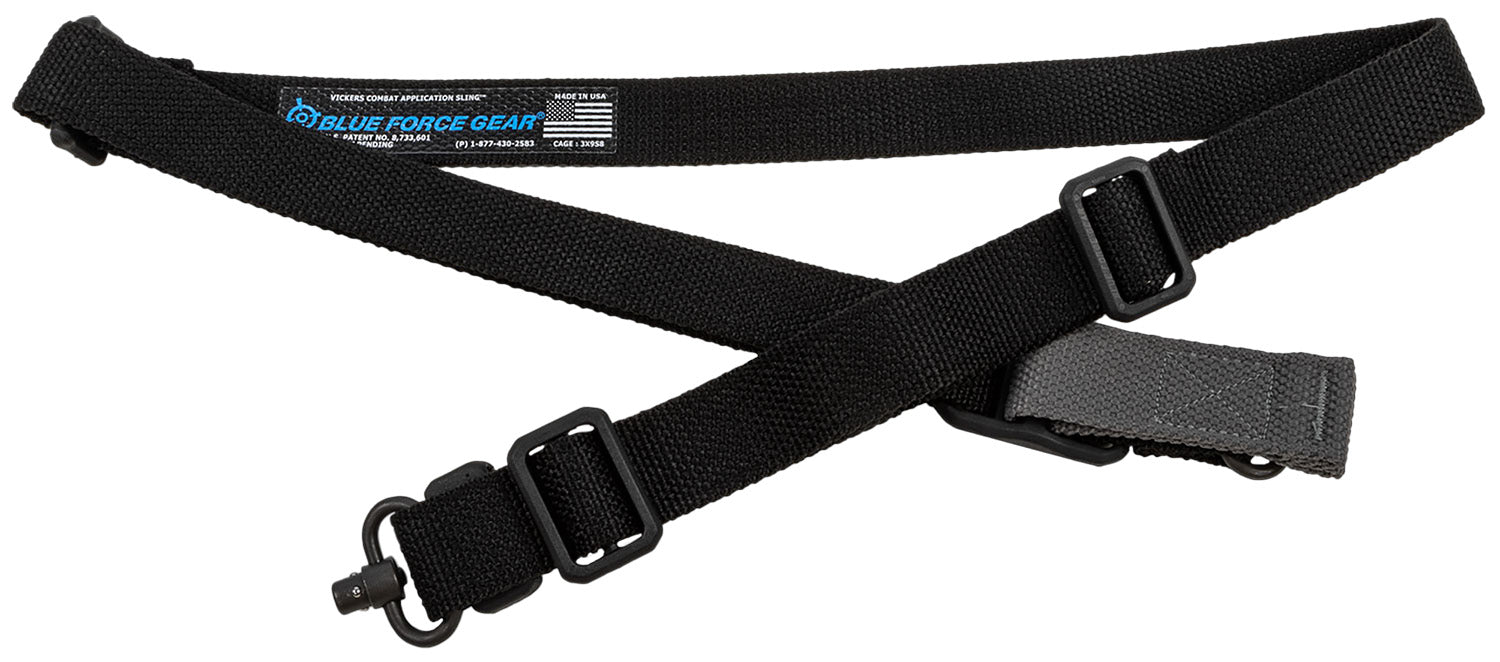 Blue Force Gear VCAS2TO1PB125AABK Vickers 221 Sling made of Black Cordura with 54"-64" OAL, 1.25" W, One-Two Point Design & Push Button Swivel for AR Platform