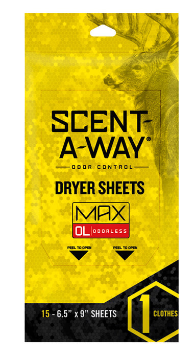 Scent-A-Way 07707 Max Dryer Sheets Odor Eliminator Odorless Scent Dryer Sheet 15 Per Pkg