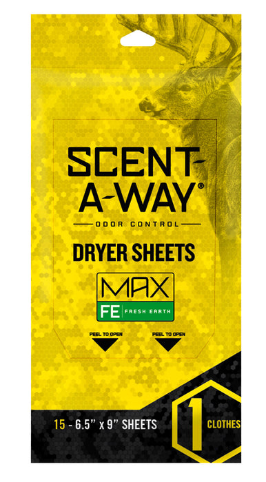 Scent-A-Way 07708 Max Dryer Sheets Odor Eliminator Earth 15 Per Pkg