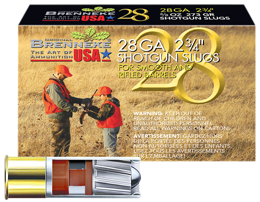 Brenneke SL282BR Brenneke 28  28 Gauge 2.75" 5/8 oz/273 gr 1450 fps Slug Shot 5 Bx/ 50Cs