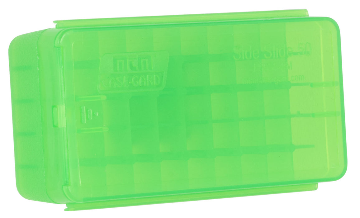 MTM Case-Gard P50SS9M16 Side-Slide Ammo Box  Multi-Caliber Handgun Clear Green Plastic 50rd