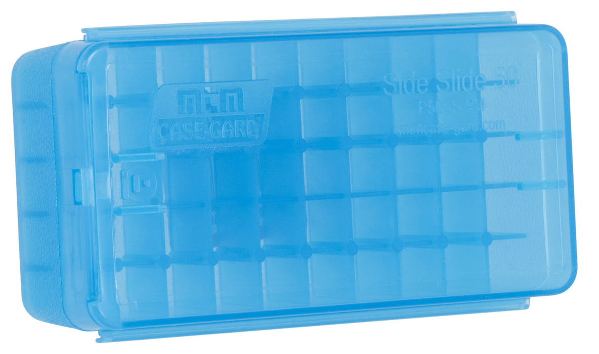 MTM Case-Gard P50SS-9M-24 Side-Slide Ammo Box  Multi-Caliber Handgun Clear Blue Plastic 50rd