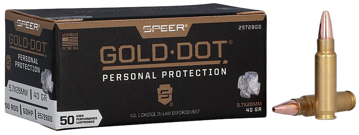 Speer 25728GD Gold Dot Personal Protection 5.7x28mm 40 gr Hollow Point (HP) 50 Per Box/10 Cs