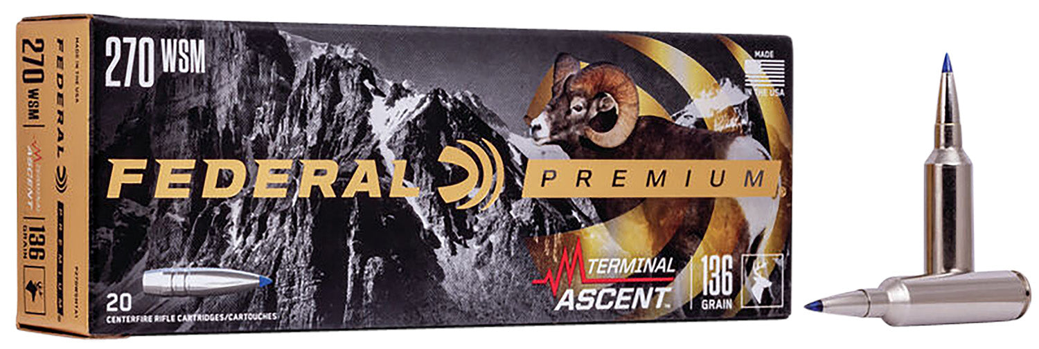 Federal P270WSMTA1 Premium  270 WSM 136 gr 3240 fps Terminal Ascent 20 Bx/10 Cs