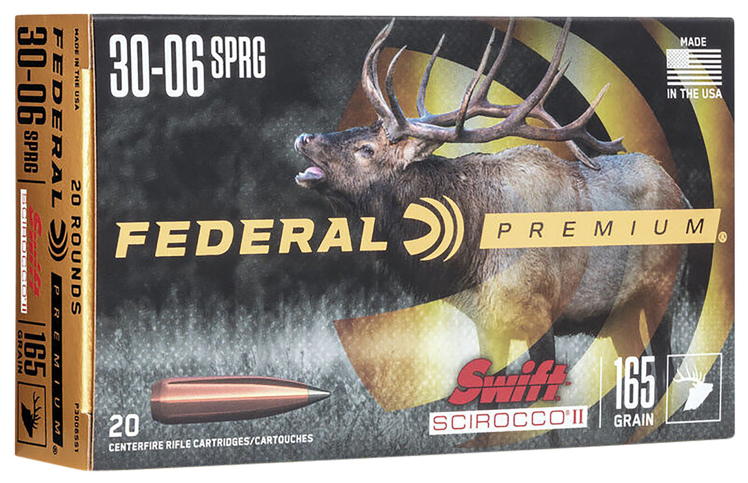 Federal P3006SS1 Premium  30-06 Springfield 165 gr 2800 fps Swift Scirocco II 20 Bx/10 Cs