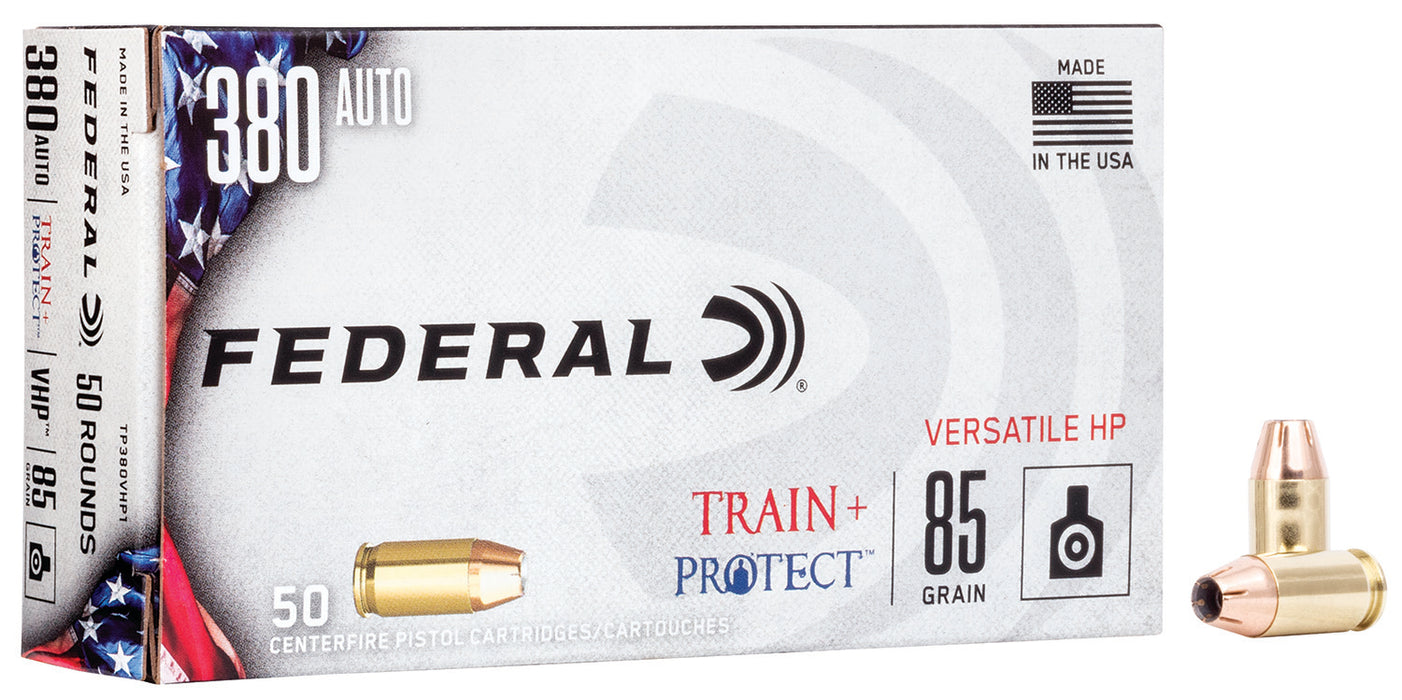 Federal TP380VHP1 Train + Protect  380 ACP 85 gr Versatile Hollow Point (VHP) 50 Per Box/10 Cs