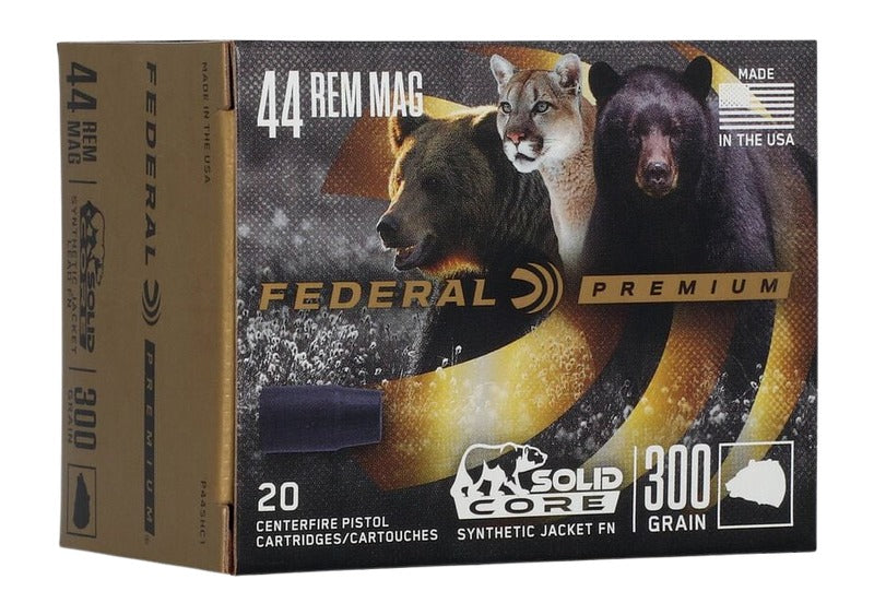 Federal P44SHC1 Premium  44RemMag 300gr Solid Core Synthetic Flat Nose 20 Per Box/10 Case