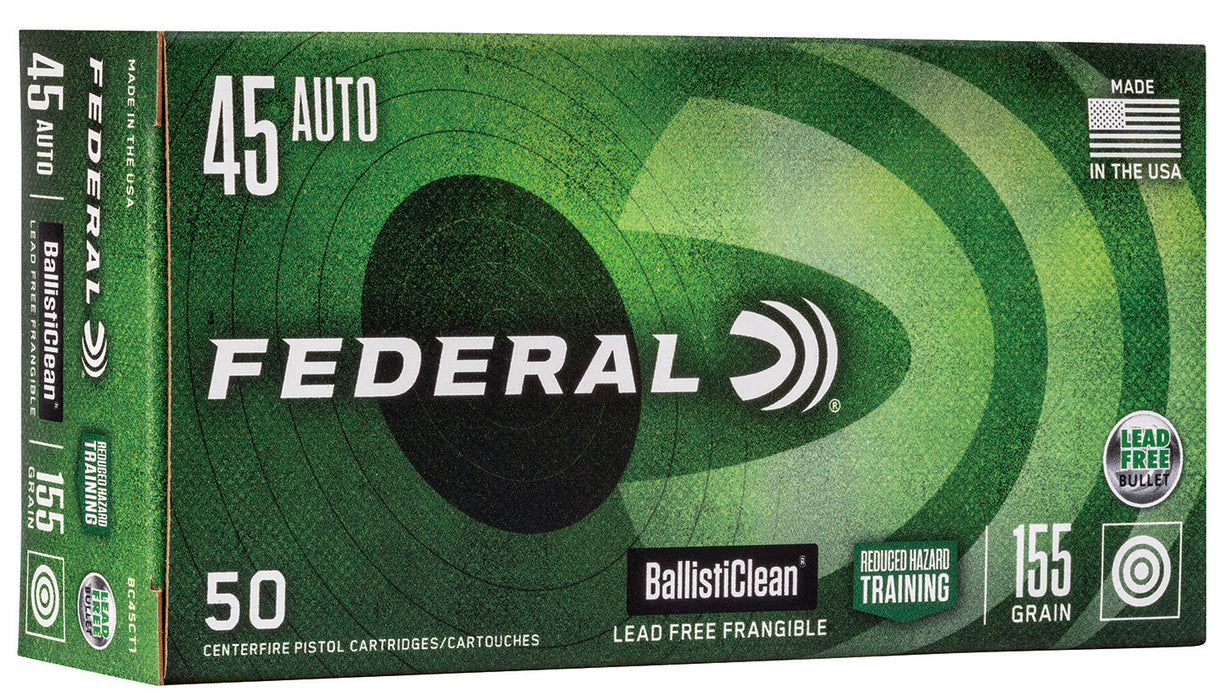 Federal BC45CT1 BallistiClean Reduced Hazard Training 45 ACP 155 gr Lead-Free Frangible 50 Bx/20 Cs