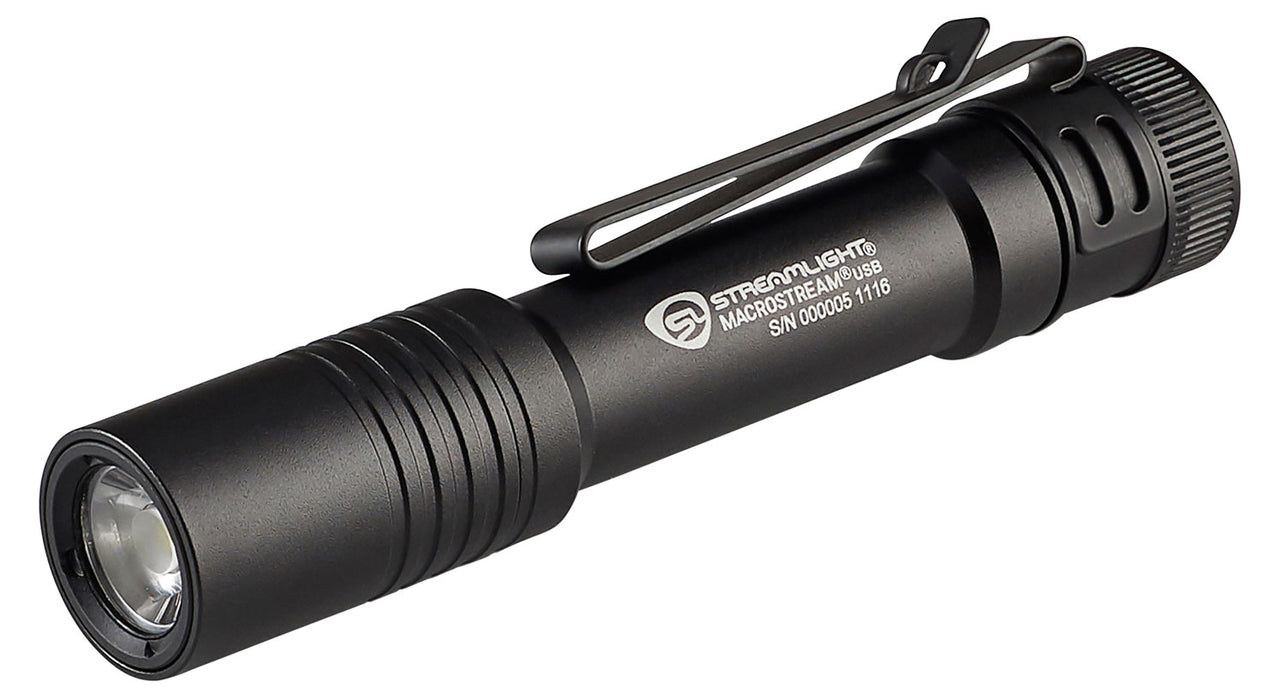 Streamlight 66320 Macrostream USB Everyday Carry Flashlight  Black Anodized 50/500 Lumens  White LED