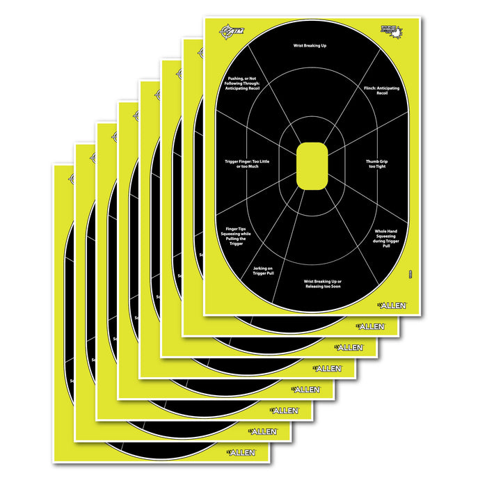 EZ-Aim 15220 Splash Reactive Target Oval Paper Hanging Handgun 12" x 18" Black/Yellow 8 Per Pkg