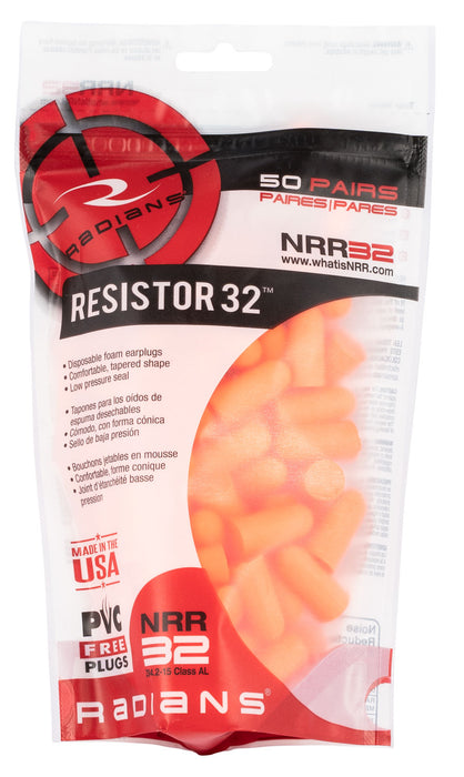 Radians FR70BG50 Resistor Earplugs Foam 32 dB In The Ear Orange Adult 50 Pair