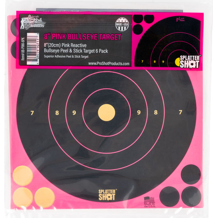 Pro-Shot 8BPINK6PK SplatterShot  Black/Pink Self-Adhesive Paper Impact Enhancement Bright Pink 8" Bullseye 6 Pack Includes Pasters