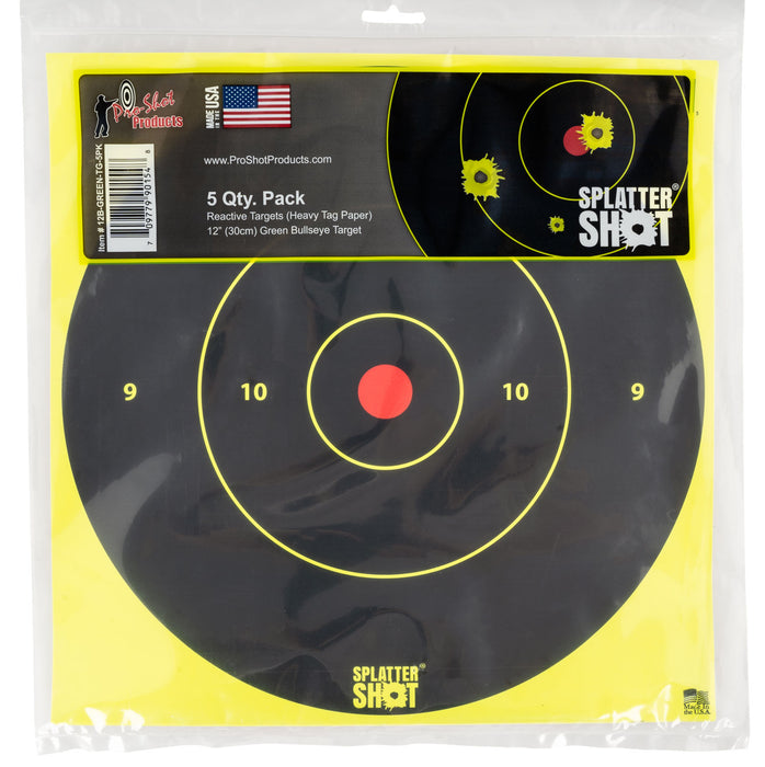 Pro-Shot 12BGREENTG5PK SplatterShot  12" Bullseye Hanging Tagboard Black/Green Impact Enhancement White 5 Pack