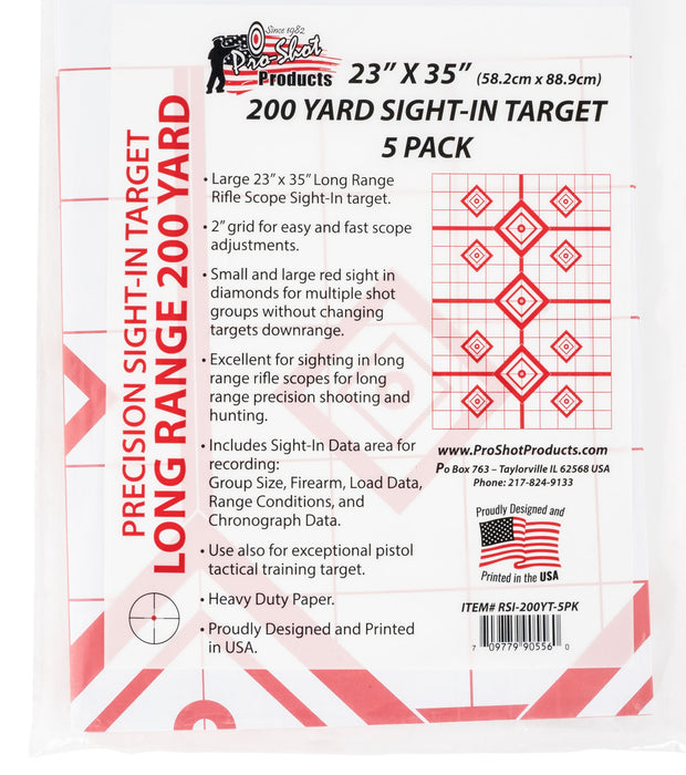 Pro-Shot RSI200YT5PK SplatterShot Sight-In Diamond Hanging Heavy Paper 200 yds 23" x 35" White/Red 5 Pack