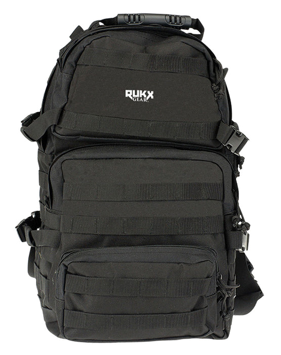 Rukx Gear ATICT3DB Tactical 3 Day Water Resistant Black 600D Polyester with Molle Webbing, Hook & Loop Panel, 4 Storage Areas 16" x 10" x 10"