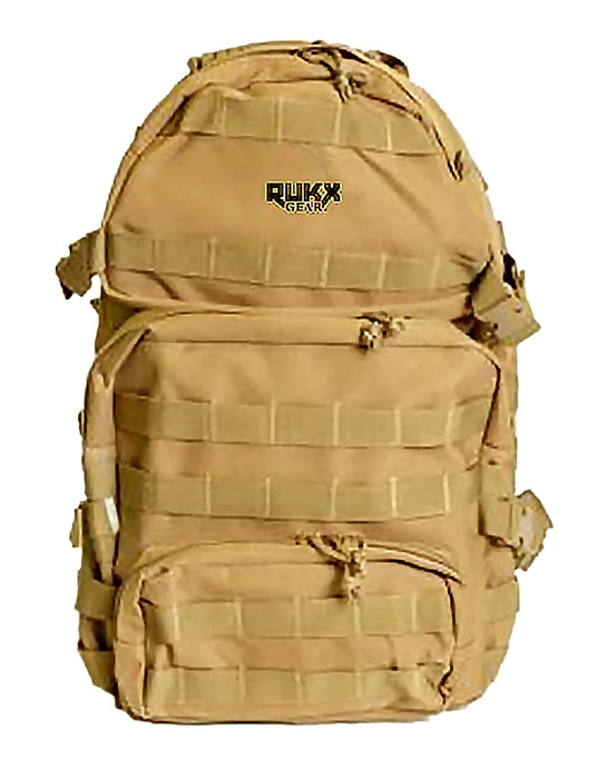 Rukx Gear ATICT3DT Tactical 3 Day Water Resistant Tan 600D Polyester with Molle, Hook & Loop Panel, 4 Storage Areas 16" x 10" x 10"