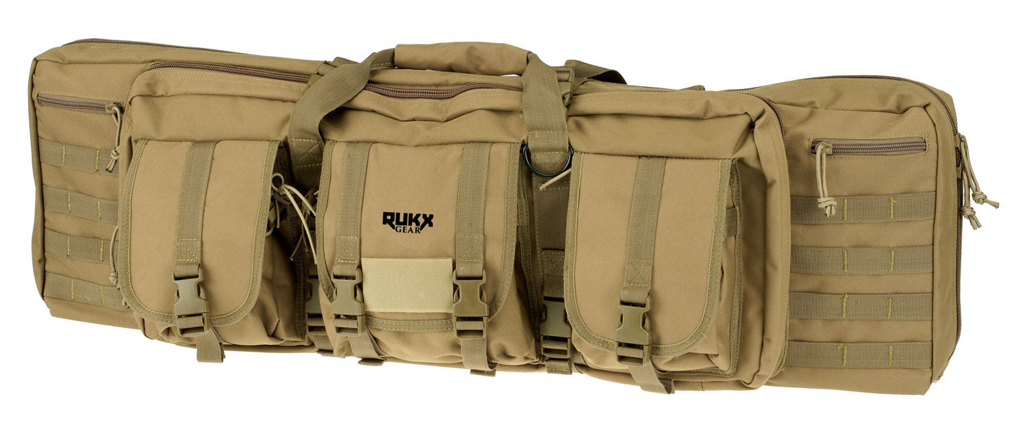 Rukx Gear ATICT36DGT Tactical Double Gun 36" Water Resistant Tan 600D Polyester w/ Non-Rust Zippers Holds up to 2 Rifles