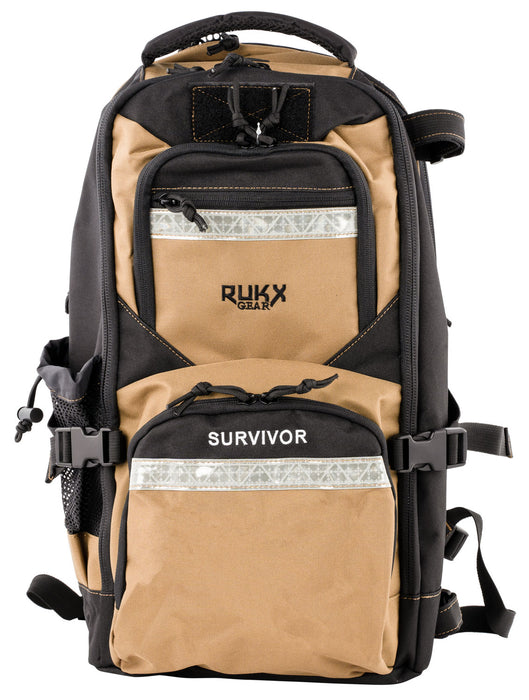 Rukx Gear ATICTSURT Survivor Backpack Floatable Tan 600D Polyester with Non-Rust Zippers, Hidden Handgun Pocket, Reinforced Webbing & Internal Storage Straps 20" x 11" x 10" Dimensions