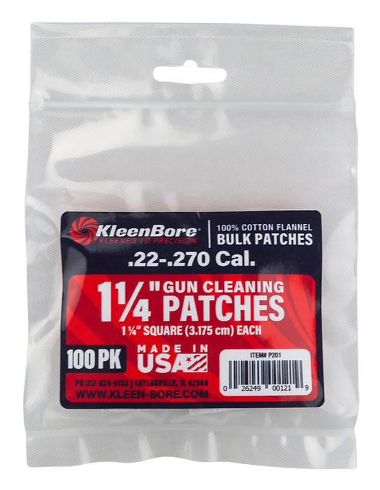 KleenBore P201 Super Shooter  .22 - .270 Cal 1.25" 100% Cotton Flannel 100 Per Pack