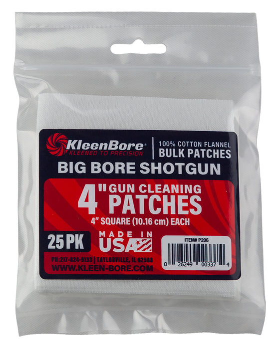 KleenBore P206 Super Shooter  Big Bore Shotgun/ 37/40mm Launcher  4" 100% Cotton Flannel 25 Per Pack