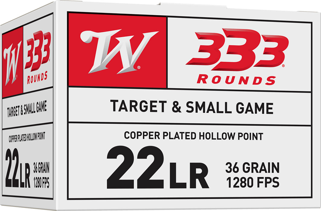 Winchester Ammo 22LR333HP USA  22 LR 36 gr Copper Plated Hollow Point (CPHP) 333 Bx/10 Cs (Bulk)