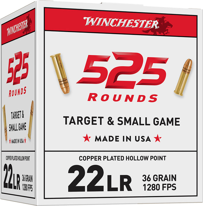 Winchester Ammo 22LR525HP USA  22 LR 36 gr Copper Plated Hollow Point (CPHP) 525 Bx/10 Cs (Bulk)