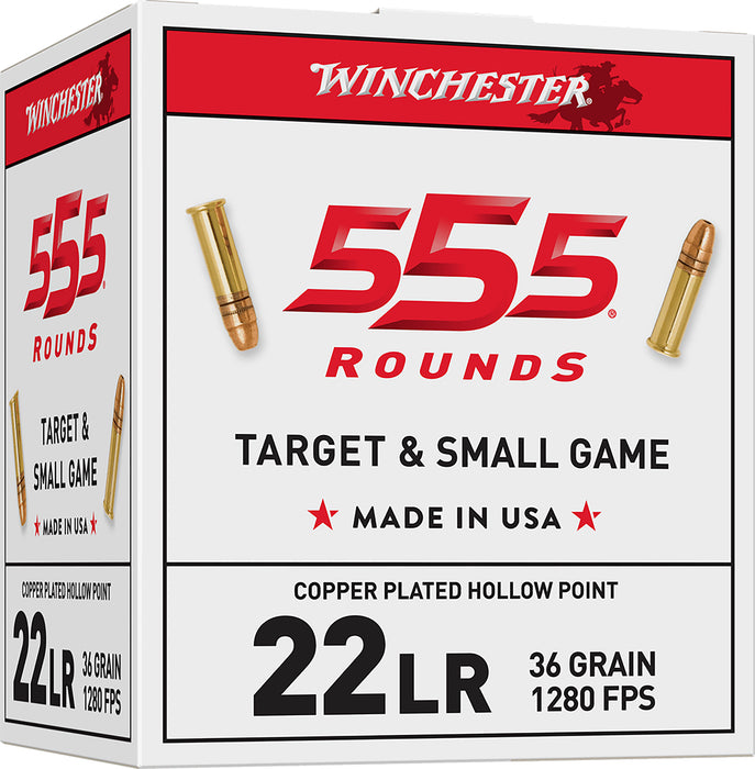 Winchester Ammo 22LR555HP USA  22 LR 36 gr Copper Plated Hollow Point (CPHP) 555 Bx/10 Cs (Bulk)