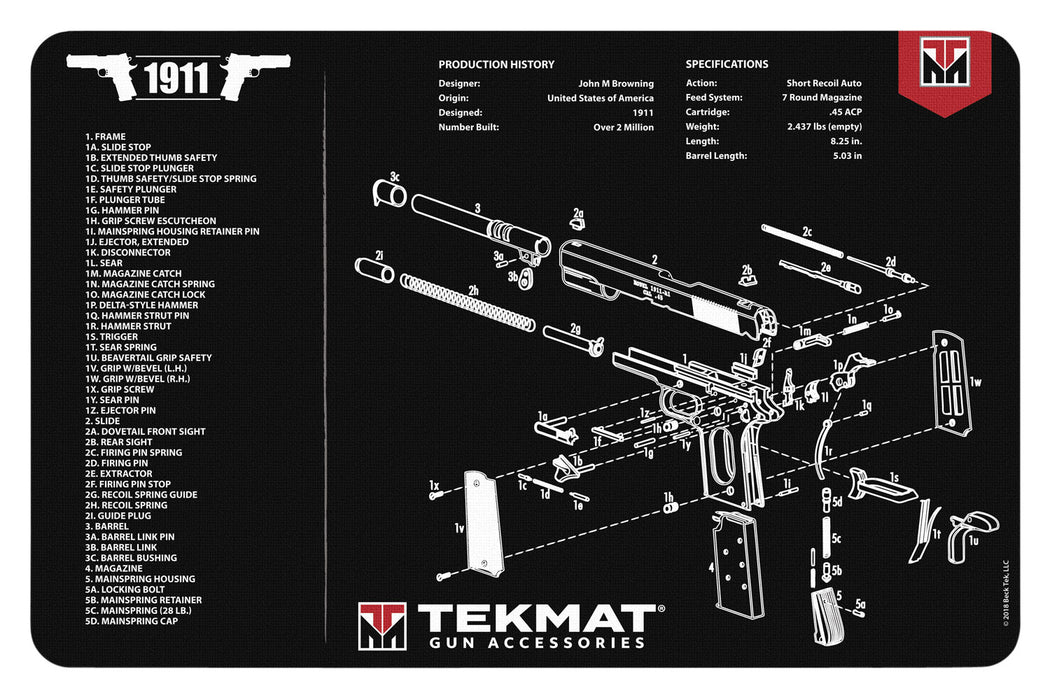 TekMat TEKR171911 1911 Cleaning Mat 1911 Parts Diagram Illustration 15" x 20"