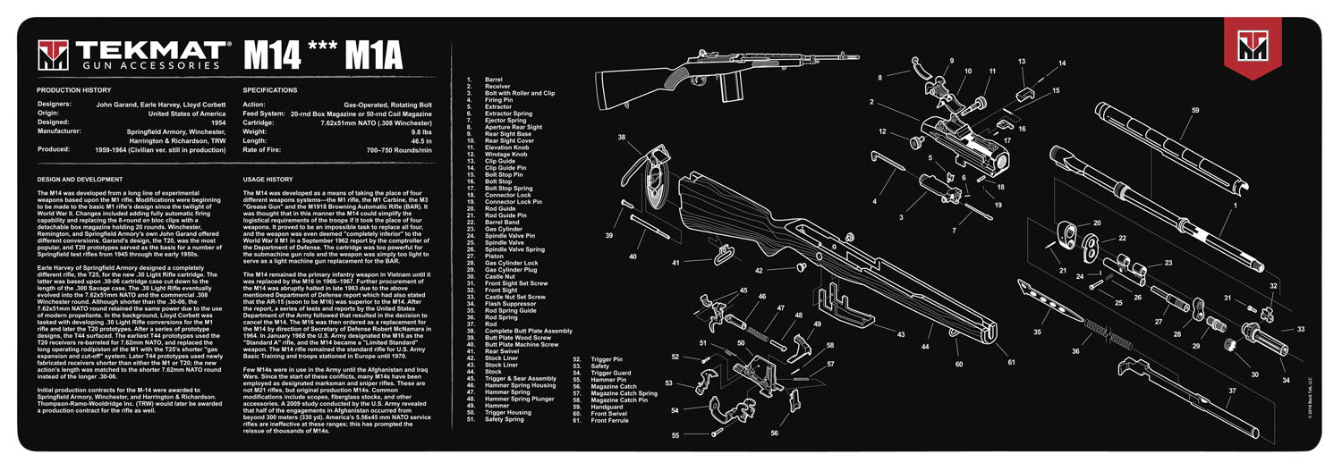 TekMat TEKR36M14 M14 Cleaning Mat Springfield M1A Parts Diagram 12" x 36"