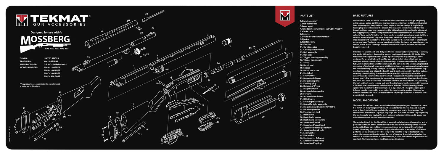 TekMat TEKR36MOSSBERGG Mossberg Shotgun Cleaning Mat Mossberg Shotgun Parts Diagram 12" x 36"