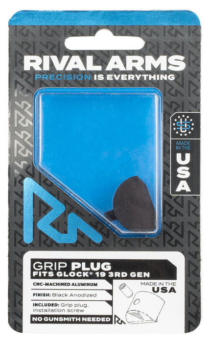 Rival Arms RA75G201A Grip Plug  Compatible w/Glock 19 Gen3, Black Anodized Aluminum