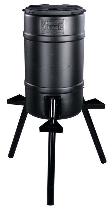 On Time 71540 Buckeye Gravity Feeder made of Polyethylene with 200 lbs Capacity, 2" Metal Legs, 3 Feeding Stations, Removable Lid & Accepts All Types of Feed