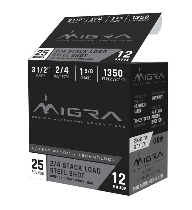 Migra Ammunitions M12LS24 Combinational  12 Gauge 3.50" 1 5/8 oz 2, 4 Shot 25 Per Box/10 Cs