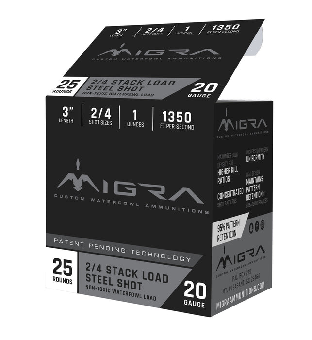 Migra Ammunitions M20S24 Combinational  20 Gauge 3" 1 oz 2/4 Shot 25 Per Box/ 10 Case