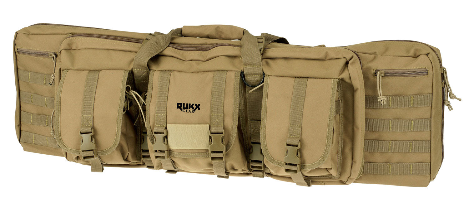 Rukx Gear ATICT42DBT Tactical Double Gun Case 42" Water Resistant Tan 600D Polyester w/ Non-Rust Zippers Reinforced Velcro & Adjustable Back Straps