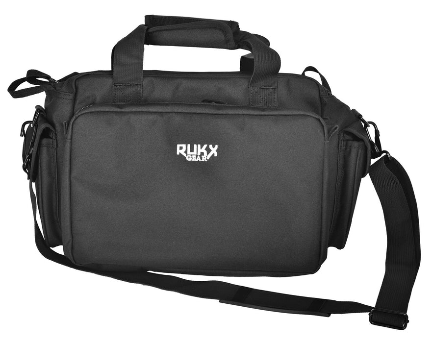 Rukx Gear ATICTRBB Tactical Range Bag  Water Resistant Black 600D Polyester with Hidden Handgun Pocket, Mag & Ammo Storage, Non-Rust Zippers & Carry Handle 16" x 7.50" x 10.50" Interior Dimensions