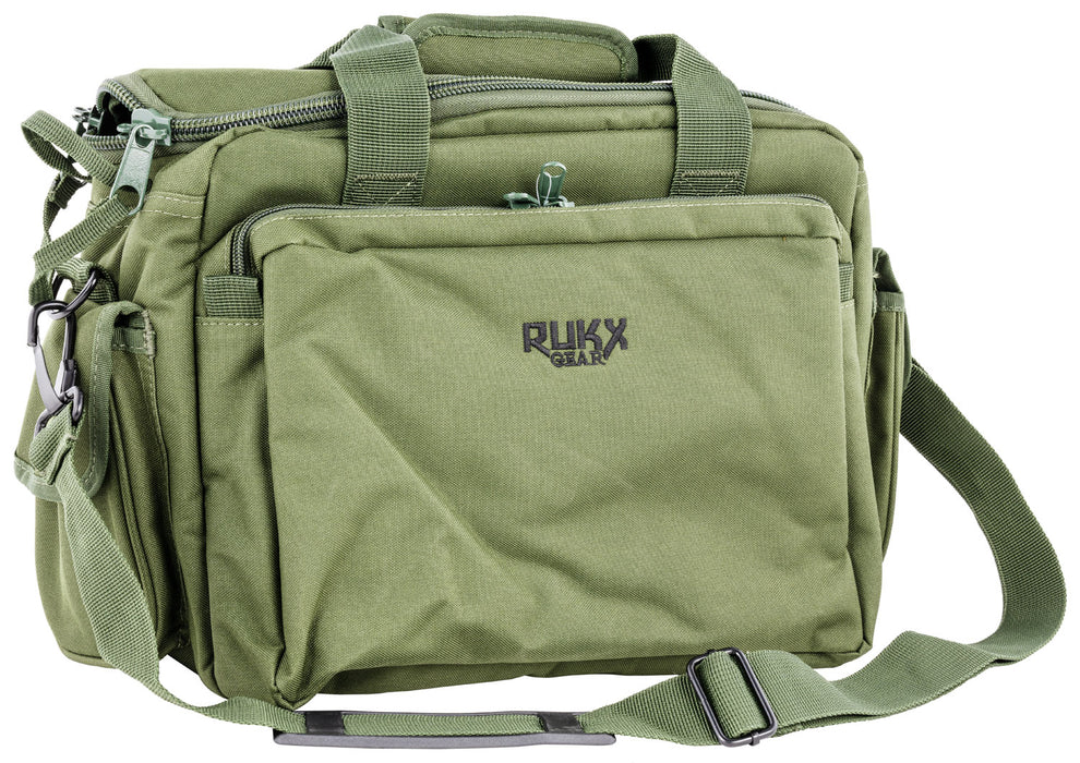 Rukx Gear ATICTRBG Tactical Range Bag  Water Resistant Green 600D Polyester with Hidden Handgun Pocket, Mag & Ammo Storage, Non-Rust Zippers & Carry Handle 16" x 7.50" x 10.50" Interior Dimensions