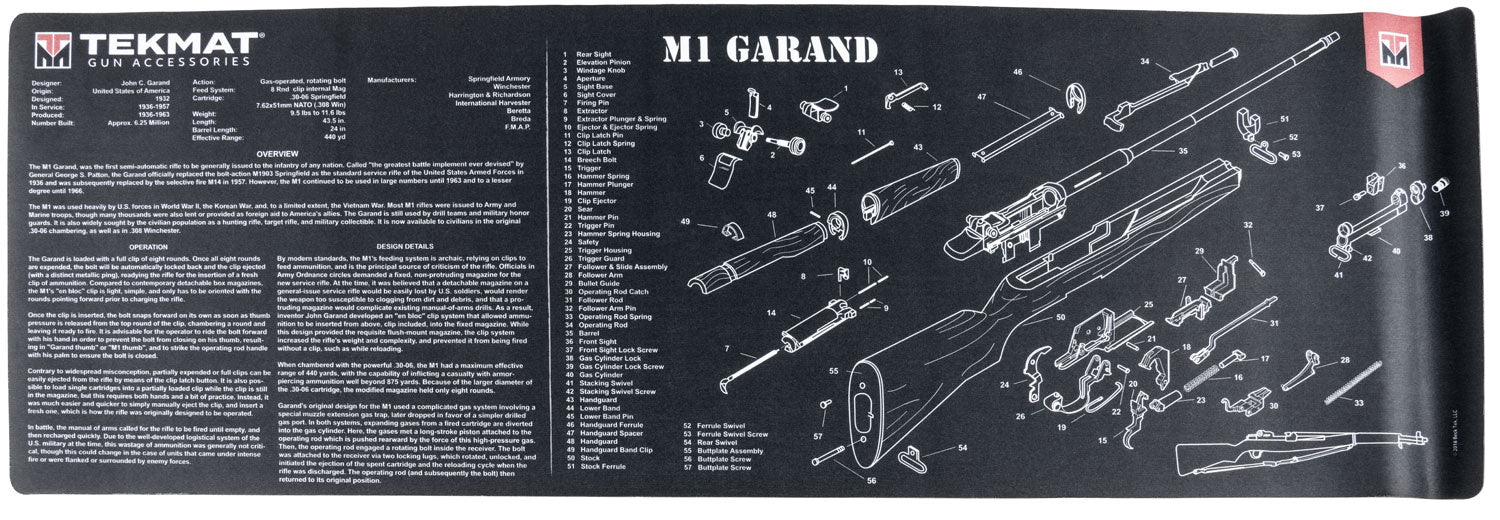 TekMat TEKR36M1GARANDBK M1 Garand Cleaning Mat M1 Garand Parts Diagram 12" x 36"