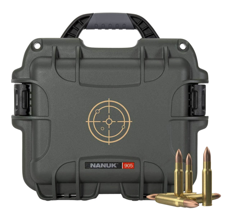 Nanuk 905AMMO6 905 Ammo Case Waterproof Olive with White Target Logo Resin & Metal Eyelets Holds 525rds of 223 Rem