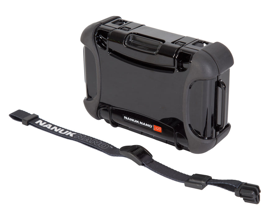Nanuk 320-0001 Nano 320 Water-Resistant Black Polycarbonate Material with PowerClaw Patches 5.90" L x 3.30" W x 1.50" W Interior Dimensions Includes Carry Strap