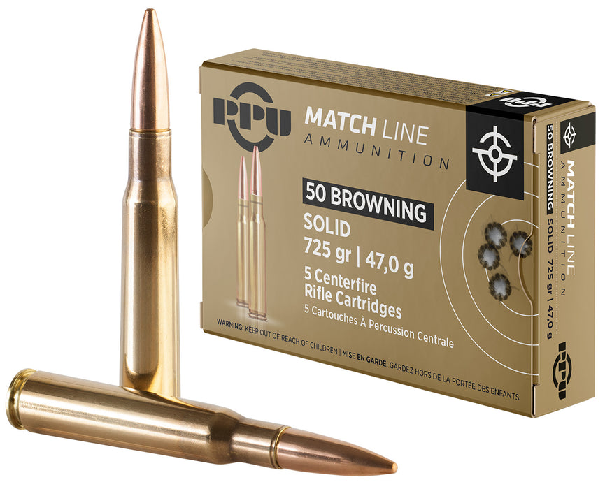 PPU PPM50 Match  50 BMG 725 gr 2854 fps Full Metal Jacket Solid (FMJS) 5 Bx/20 Cs