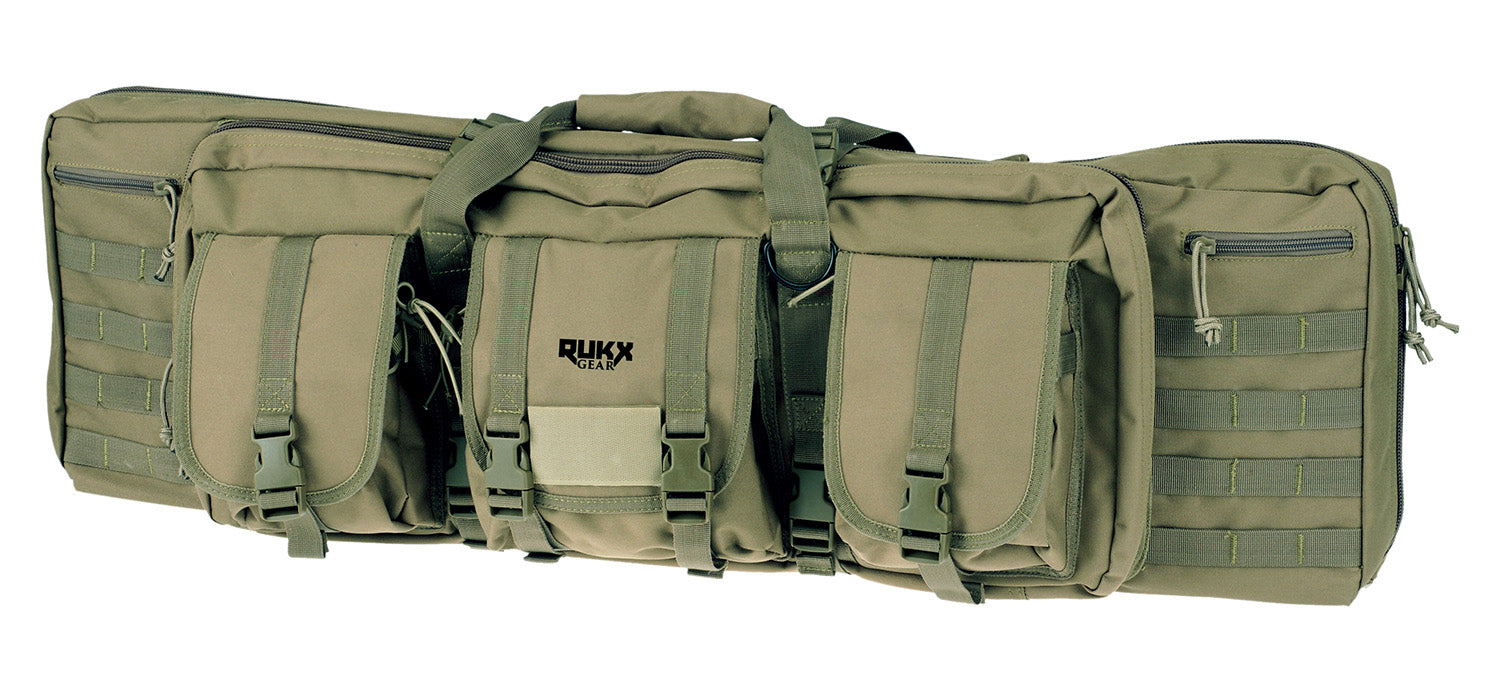 Rukx Gear ATICT42DGG Tactical Double Gun Case 42" Water Resistant Green 600D Polyester w/ Non-Rust Zippers Reinforced Velcro & Adjustable Back Straps